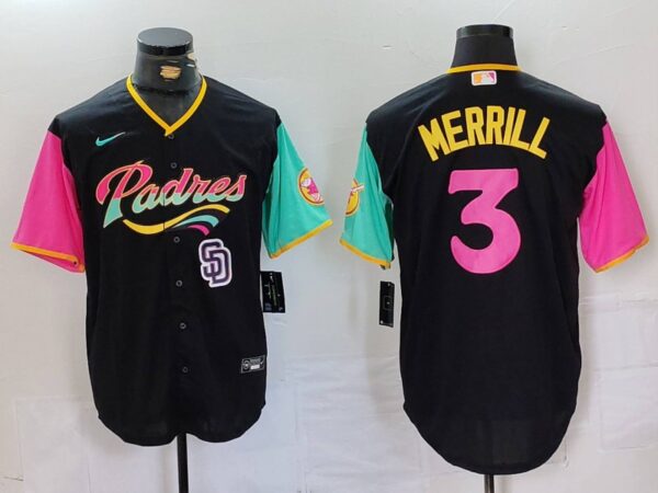 Men's San Diego Padres #3 Jackson Merrill Black City Connect Cool Base Stitched Baseball Jerseys
