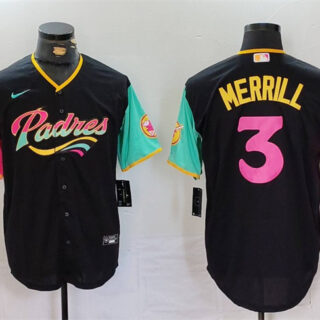 Men's San Diego Padres #3 Jackson Merrill Black City Connect Cool Base Stitched Baseball Jersey