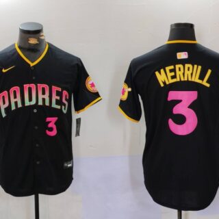Men's San Diego Padres #3 Jackson Merrill Black Cool Base Stitched Baseball Jerseys