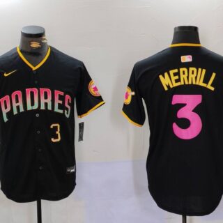 Men's San Diego Padres #3 Jackson Merrill Black Cool Base Stitched Baseball Jerseys