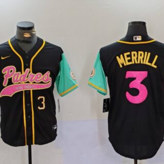 Men's San Diego Padres #3 Jackson Merrill Black Cool Base Stitched Baseball Jerseys
