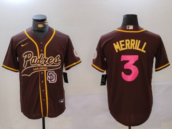 Men's San Diego Padres #3 Jackson Merrill Brown Cool Base Stitched Baseball Jerseys