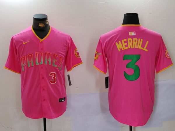 Men's San Diego Padres #3 Jackson Merrill Red Cool Base Stitched Baseball Jerseys
