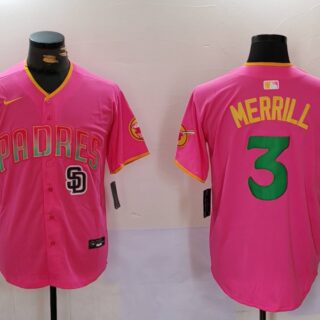 Men's San Diego Padres #3 Jackson Merrill Red Cool Base Stitched Baseball Jerseys