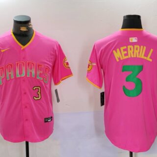Men's San Diego Padres #3 Jackson Merrill Red Cool Base Stitched Baseball Jerseys