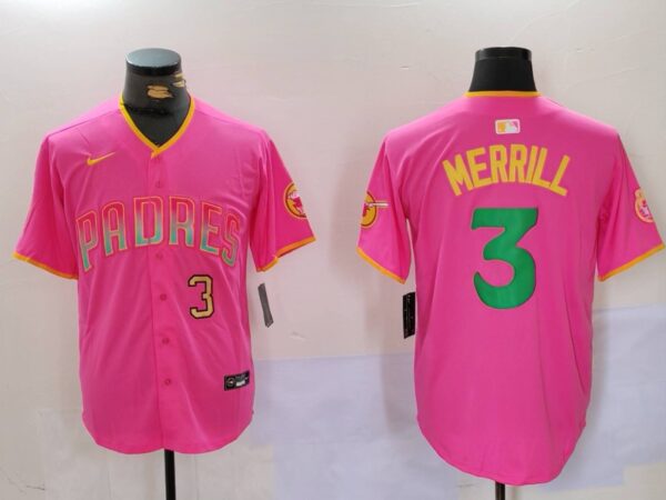 Men's San Diego Padres #3 Jackson Merrill Red Cool Base Stitched Baseball Jerseys