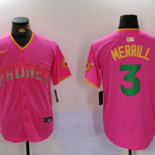 Men's San Diego Padres #3 Jackson Merrill Red Cool Base Stitched Baseball Jerseys