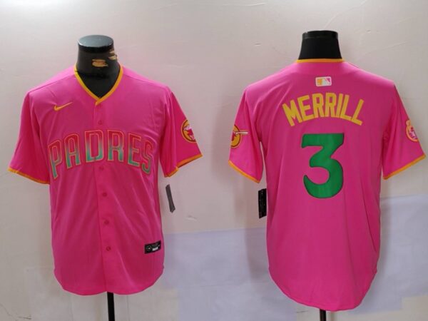 Men's San Diego Padres #3 Jackson Merrill Red Cool Base Stitched Baseball Jerseys