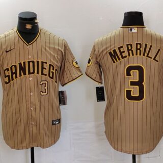 Men's San Diego Padres #3 Jackson Merrill Tan Cool Base Stitched Baseball Jerseys