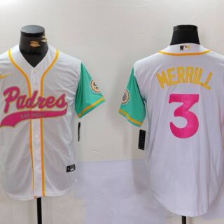 Men's San Diego Padres #3 Jackson Merrill White Cool Base Stitched Baseball Jerseys