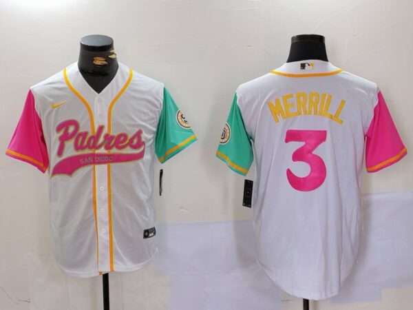 Men's San Diego Padres #3 Jackson Merrill White Cool Base Stitched Baseball Jerseys