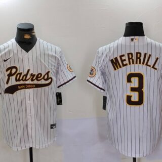 Men's San Diego Padres #3 Jackson Merrill White Cool Base Stitched Baseball Jerseys