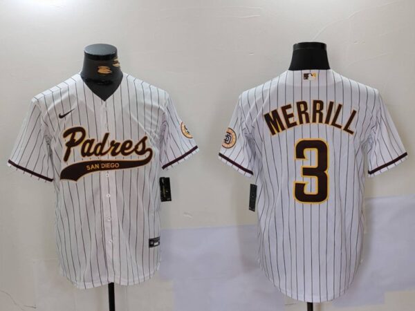 Men's San Diego Padres #3 Jackson Merrill White Cool Base Stitched Baseball Jerseys