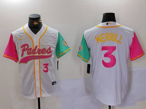 Men's San Diego Padres #3 Jackson Merrill white Cool Base Stitched Baseball Jerseys