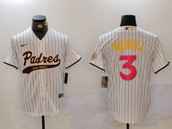 Men's San Diego Padres #3 Jackson Merrill white Cool Base Stitched Baseball Jerseys