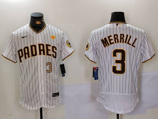 Men's San Diego Padres #3 Jackson Merrill white Cool Base Stitched Baseball Jerseys