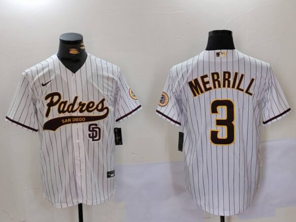Men's San Diego Padres #3 Jackson Merrill white Cool Base Stitched Baseball Jerseys