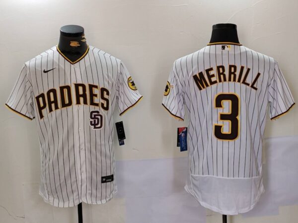 Men's San Diego Padres #3 Jackson Merrill white Cool Base Stitched Baseball Jerseys