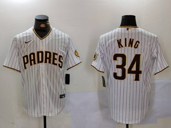 Men's San Diego Padres #34 Michael King White Cool Base Stitched Baseball Jerseys
