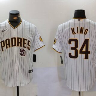 Men's San Diego Padres #34 Michael King White Cool Base Stitched Baseball Jerseys