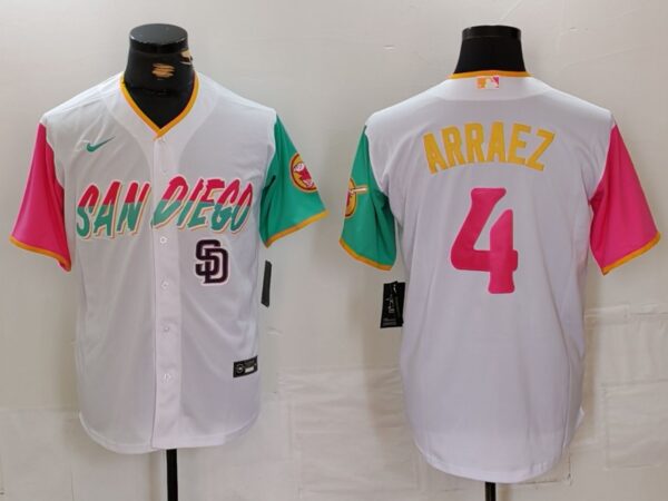 Men's San Diego Padres #4 Luis Arraez White City Connect Cool Base Stitched Baseball Jerseys