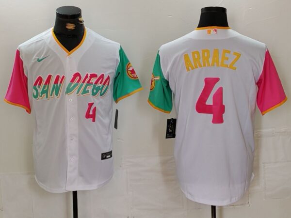 Men's San Diego Padres #4 Luis Arraez White City Connect Cool Base Stitched Baseball Jerseys