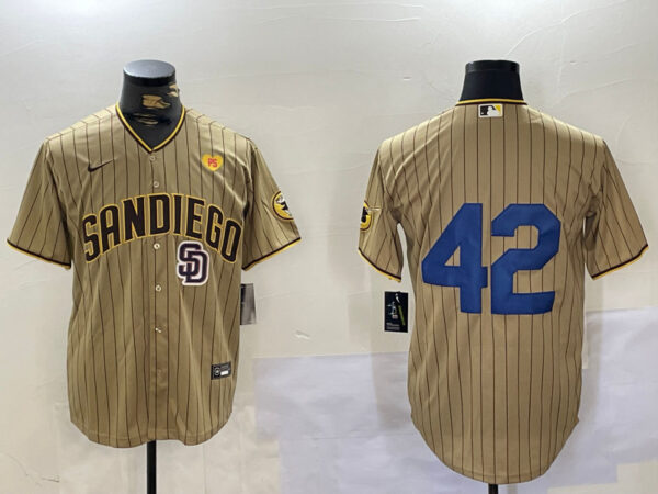 Men's San Diego Padres #42 Jackie Robinson Tan Cool Base Stitched Baseball Jerseys