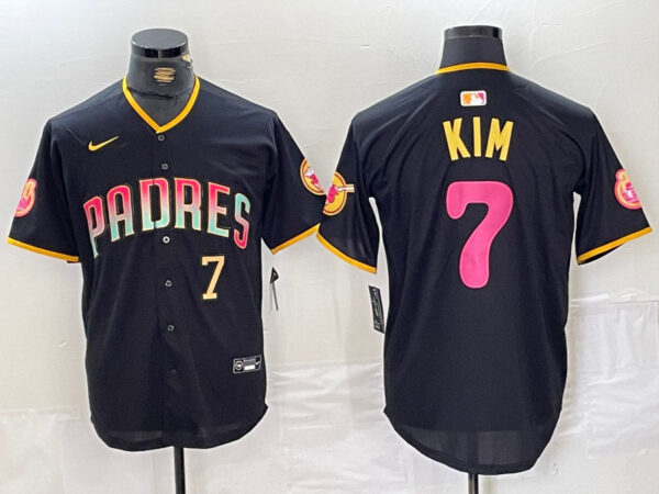 Men's San Diego Padres #7 Ha-Seong Kim Black Cool Base Stitched Baseball Jerseys