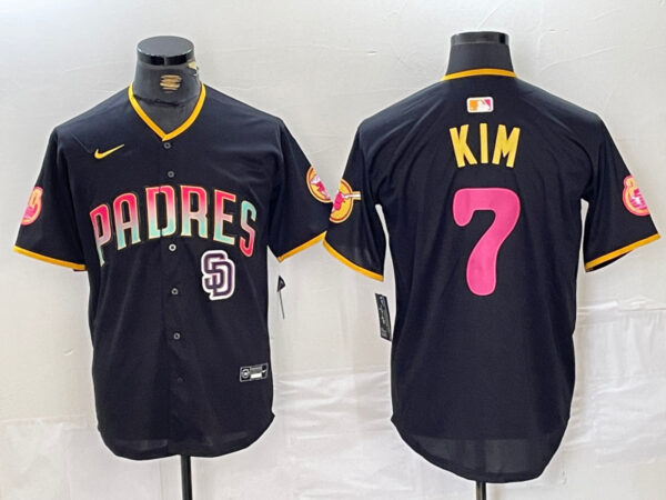 Men's San Diego Padres #7 Ha-Seong Kim Black Cool Base Stitched Baseball Jerseys