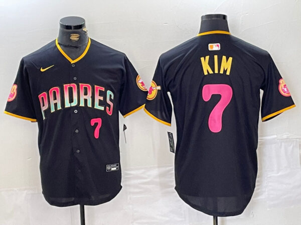 Men's San Diego Padres #7 Ha-Seong Kim Black Cool Base Stitched Baseball Jerseys