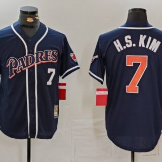 Men's San Diego Padres #7 Ha-Seong Kim Navy Cool Base Stitched Jersey