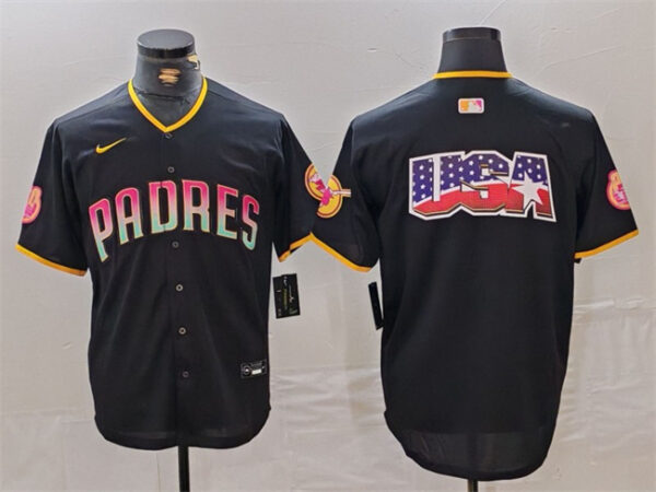 Men's San Diego Padres Black Team Big Logo Cool Base Stitched Baseball Jerseys