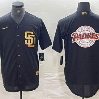 Men's San Diego Padres Black Team Big Logo Cool Base Stitched Baseball Jersey 2