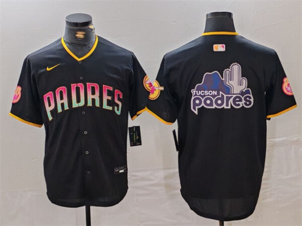 Men's San Diego Padres Black Team Big Logo Cool Base Stitched Baseball Jersey