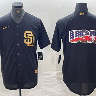 Men's San Diego Padres Black Team Big Logo Cool Base Stitched Baseball Jersey