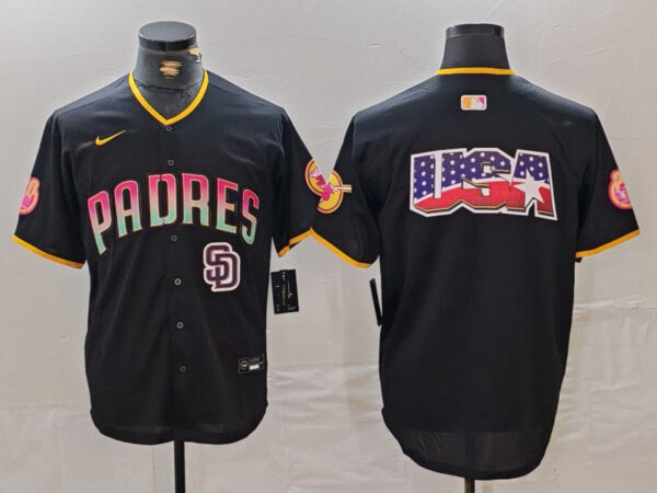 Men's San Diego Padres Black Team Big Logo Cool Base Stitched Baseball Jerseys