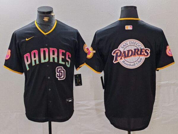 Men's San Diego Padres Black Team Big Logo Cool Base Stitched Baseball Jerseys