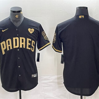 Men's San Diego Padres Blank Black Gold With Patch Cool Base Stitched Baseball Jersey