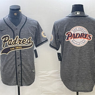 Men's San Diego Padres Gray Team Big Logo Cool Base Stitched Baseball Jersey