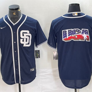 Men's San Diego Padres Navy Team Big Logo Cool Base Stitched Baseball Jersey 6