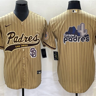 Men's San Diego Padres Tan Big Logo In Back Cool Base Stitched Baseball Jersey