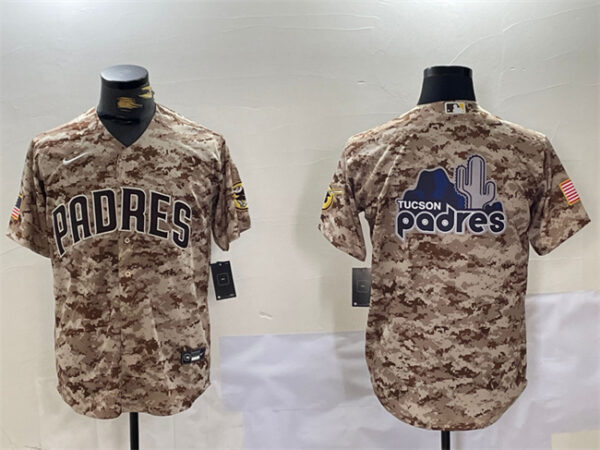 Men's San Diego Padres Tan Camo Team Big Logo Cool Base Stitched Baseball Jerseys