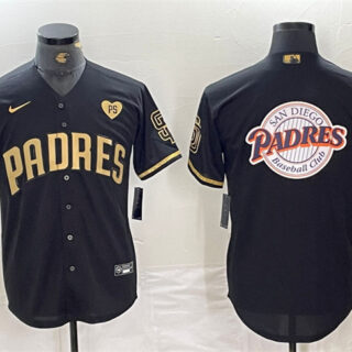 Men's San Diego Padres Team Big Logo Black Gold With Patch Cool Base Stitched Baseball Jersey