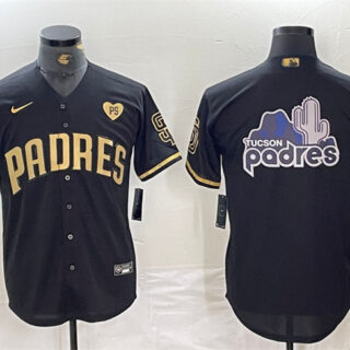 Men's San Diego Padres Team Big Logo Black Gold With Patch Cool Base Stitched Baseball Jerseys 1