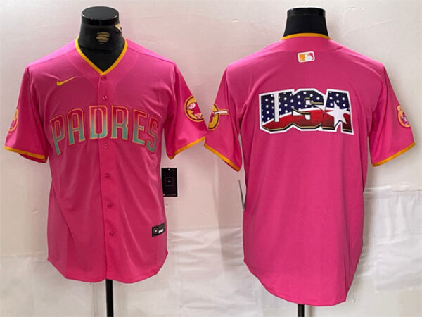 Men's San Diego Padres Team Big Logo Pink Cool Base Stitched Baseball Jerseys