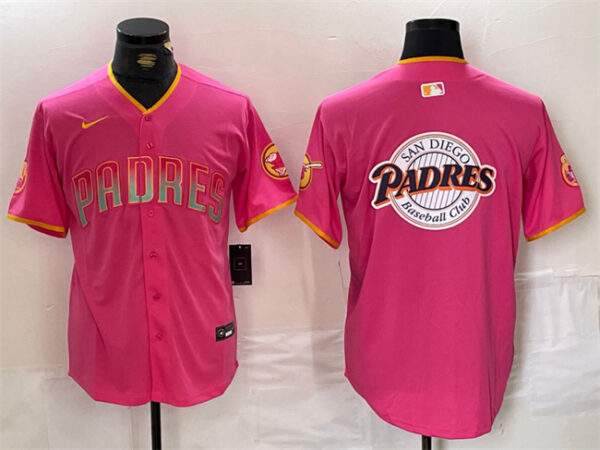 Men's San Diego Padres Team Big Logo Pink Cool Base Stitched Baseball Jersey