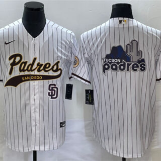 Men's San Diego Padres White Big Logo In Back Cool Base With Patch Stitched Baseball Jersey