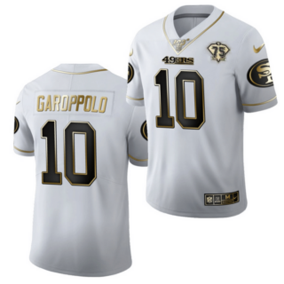 Men's San Francisco 49ers #10 Jimmy Garoppolo White Gold 75th Anniversary Stitched Jersey
