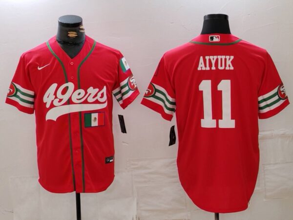Men's San Francisco 49ers #11 Brandon Aiyuk Red With Patch Cool Base Stitched Baseball Jerseys