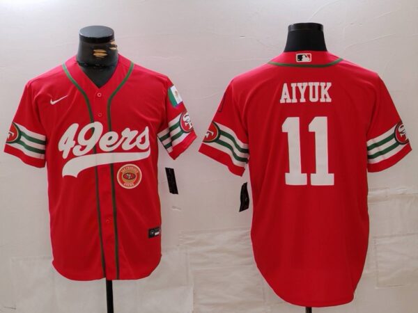 Men's San Francisco 49ers #11 Brandon Aiyuk Red With Patch Cool Base Stitched Baseball Jerseys